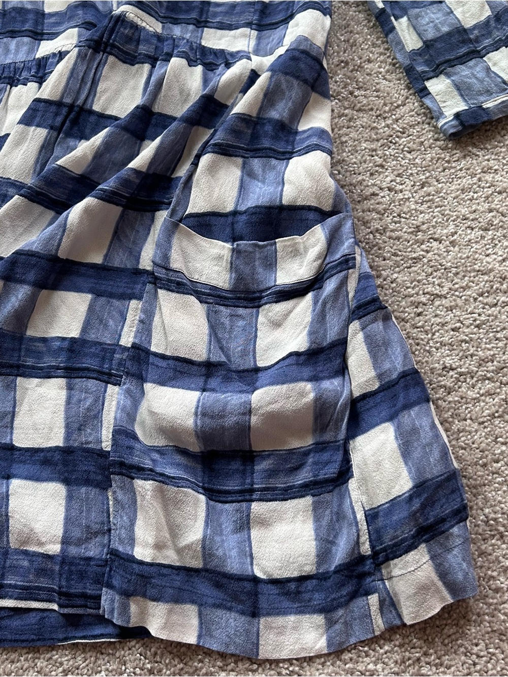 Maeve Anthropologie Blue And White Plaid Split Neck Shirt Dress Size Small - Picture 9 of 13